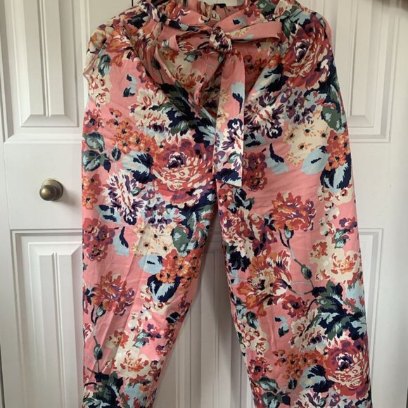Zara Floral Cotton Pants with Tie Waist – Size S - Picture 2 of 6